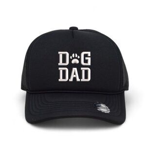 Dog Dad Paw Embroidered 5 Panel Rope Trucker Adjustable Hat - Black